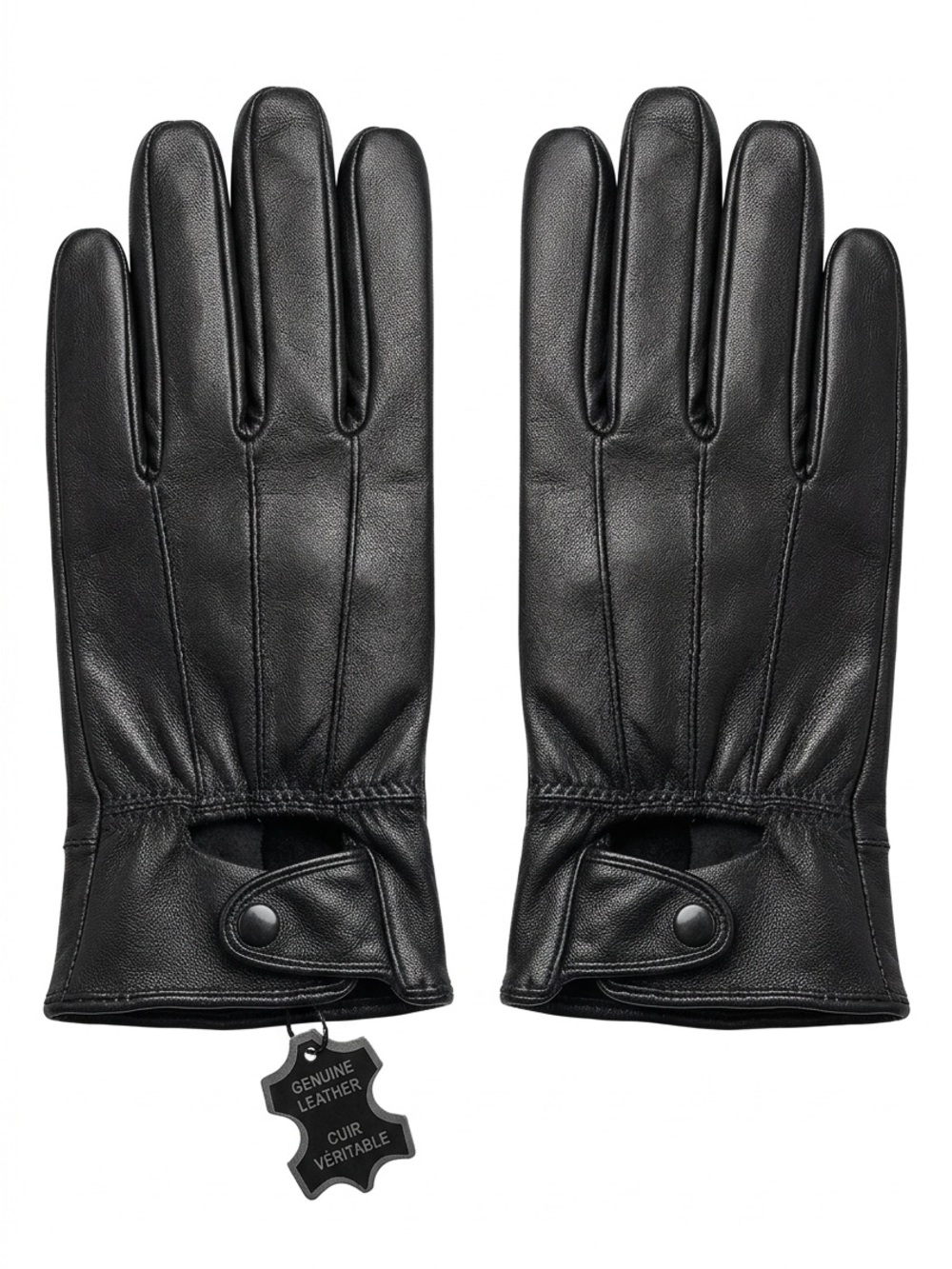 Black Genuine Leather Men's Driving Gloves
